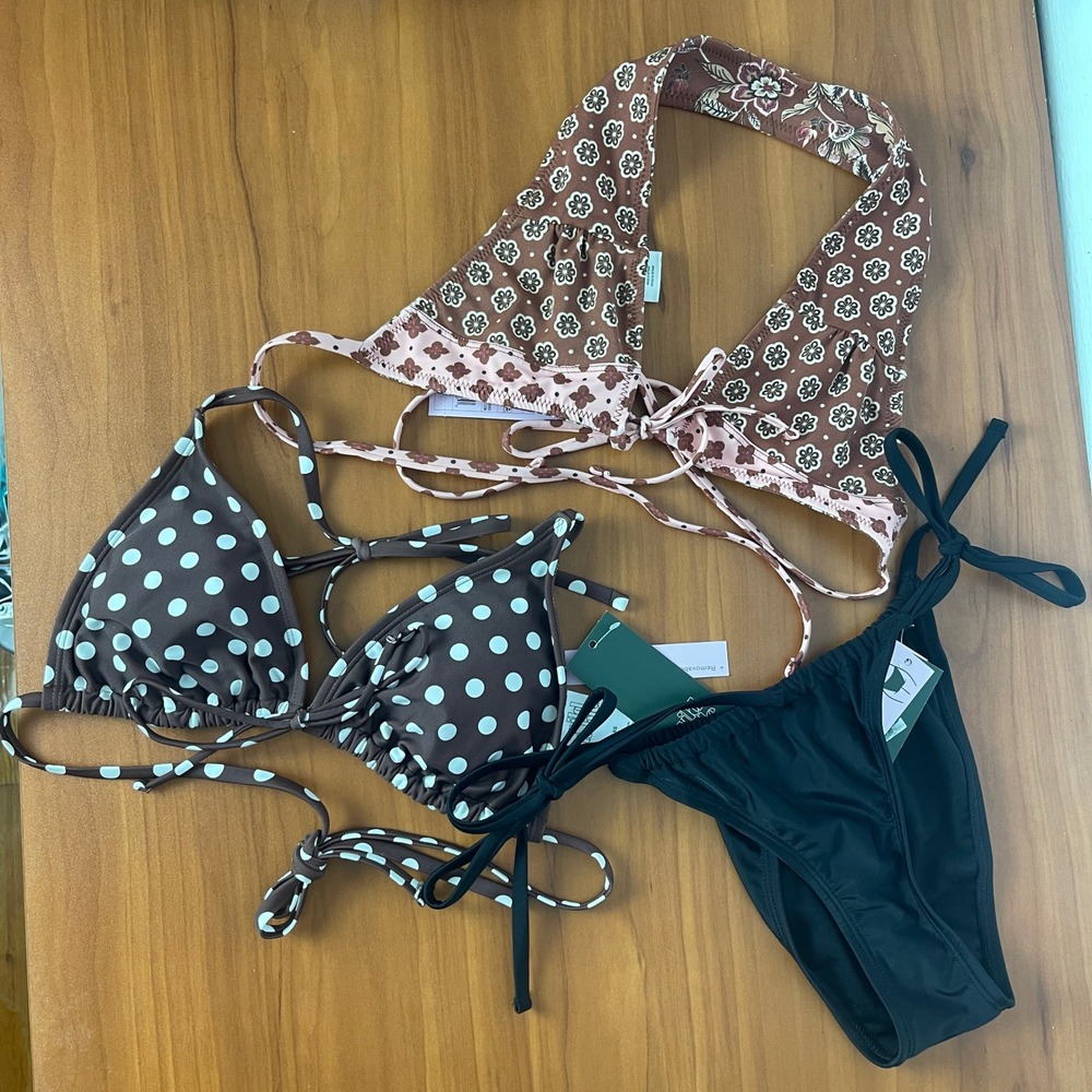 Wild Fable Bikini Set 2 Tops 1 Bottom XS Polka Dot Floral Black Mixed Lot NWT